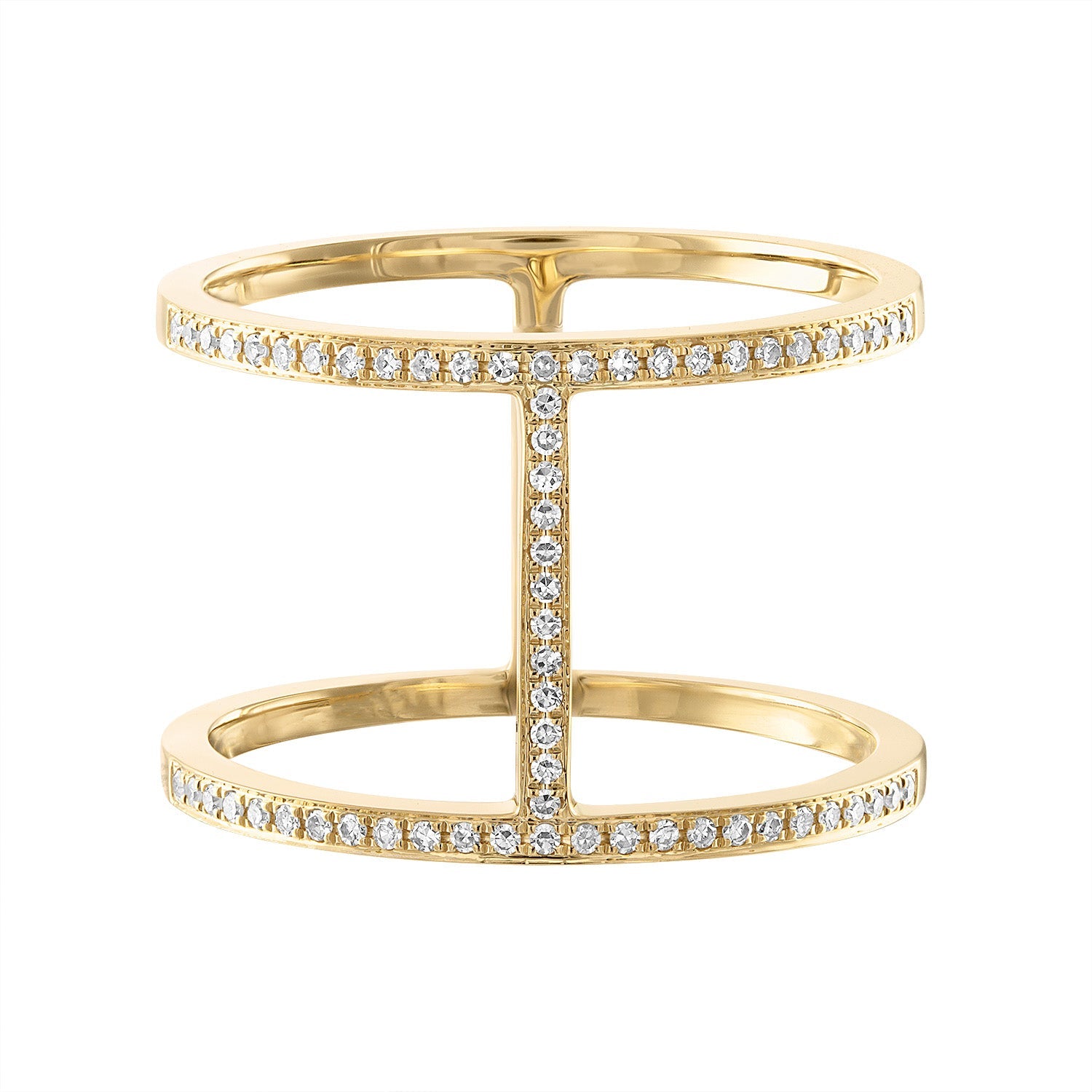 14K Vertical Double Row Diamond Ring - Nolita