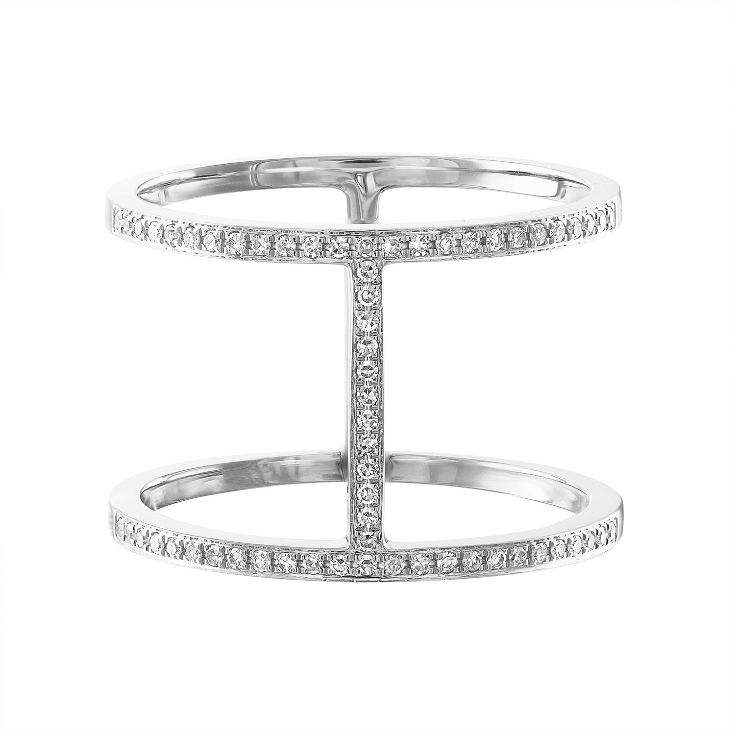 14K Vertical Double Row Diamond Ring - Nolita