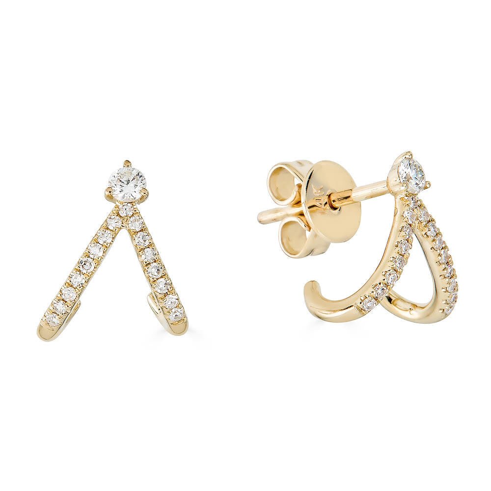 14K Yellow Gold Diamond Lobe Stud Earrings - Nolita