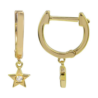 14K Diamond Star Huggie Earrings