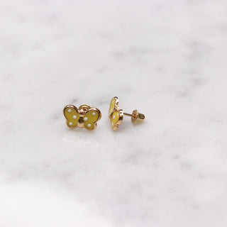 14K Large Enamel Pink Butterfly Studs