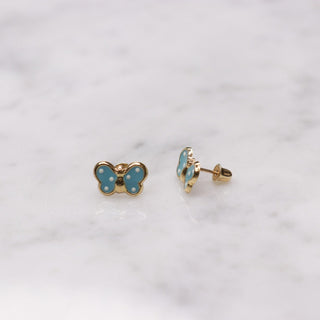 14K Large Enamel Pink Butterfly Studs