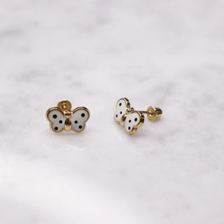 14K Large Enamel Pink Butterfly Studs