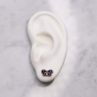 14K Large Enamel Blue Butterfly Studs