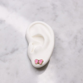 14K Large Enamel Pink Butterfly Studs