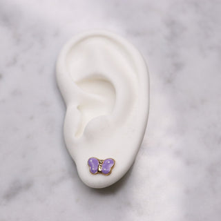 14K Large Enamel Pink Butterfly Studs