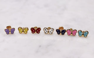 14K Large Enamel Yellow Butterfly Studs
