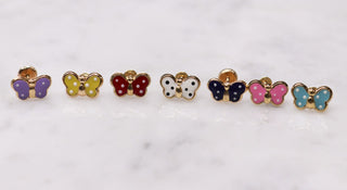 14K Large Enamel Pink Butterfly Studs