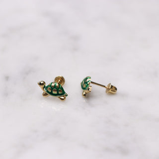 14K Enamel Blue Turtle Studs