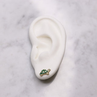 14K Enamel Blue Turtle Studs
