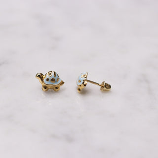 14K Enamel Green Turtle Studs