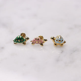 14K Enamel Blue Turtle Studs