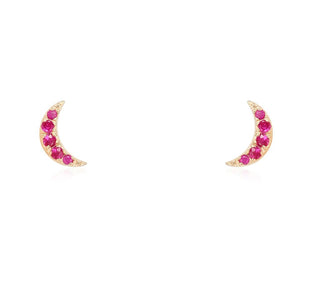 14K Ruby Moon Stud Earrings