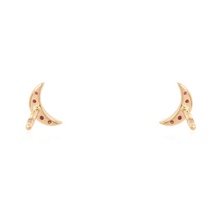 14K Ruby Moon Stud Earrings