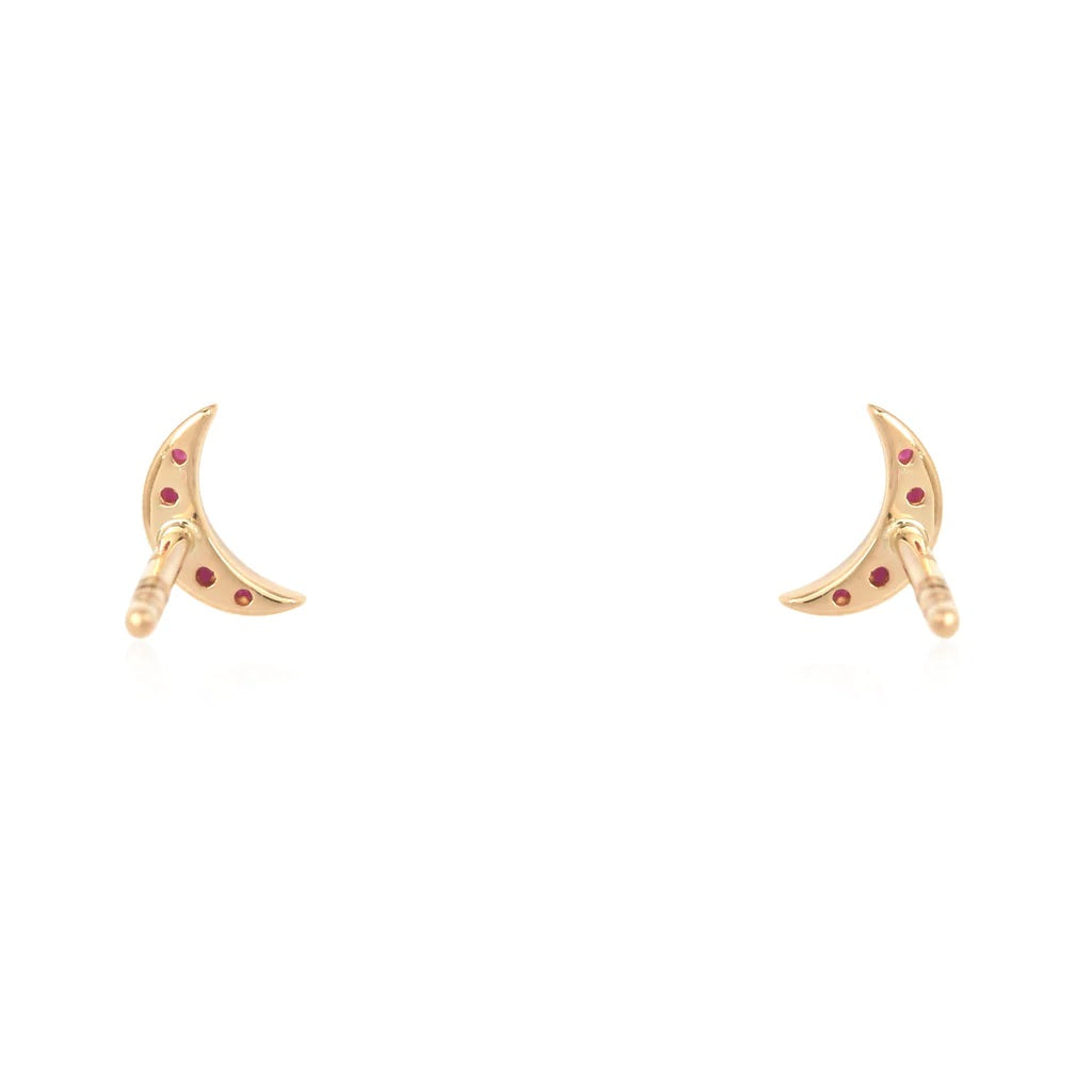 14K Ruby Moon Stud Earrings