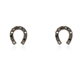 14K Black Diamond Horseshoe Earrings