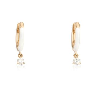 14K White Enamel Diamond Earrings