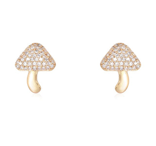 14K Diamond Mushroom Stud Earrings
