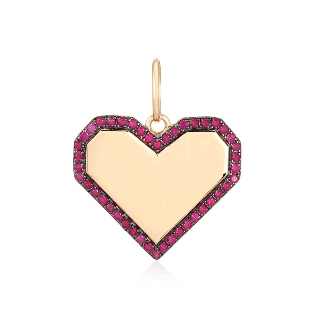14K Diamond and Ruby Outlined Heart Engravable Charm
