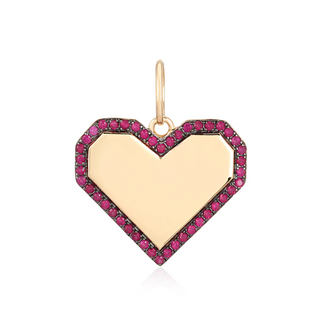 14K Diamond and Ruby Outlined Heart Engravable Charm