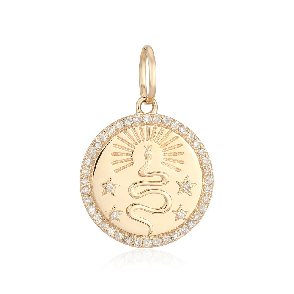 14K Snake & Star Small Medallion Charm