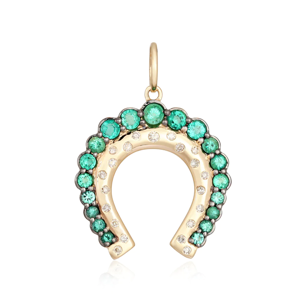 14K Diamond and Emerald Horseshoe Pendant