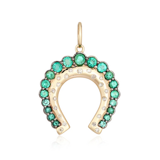 14K Diamond and Pink Sapphire Horseshoe Pendant
