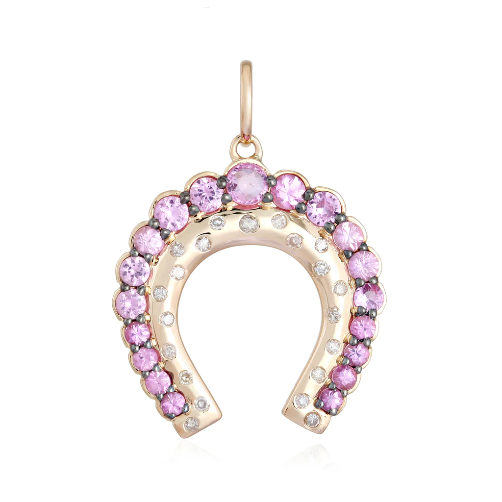 14K Diamond and Pink Sapphire Horseshoe Pendant