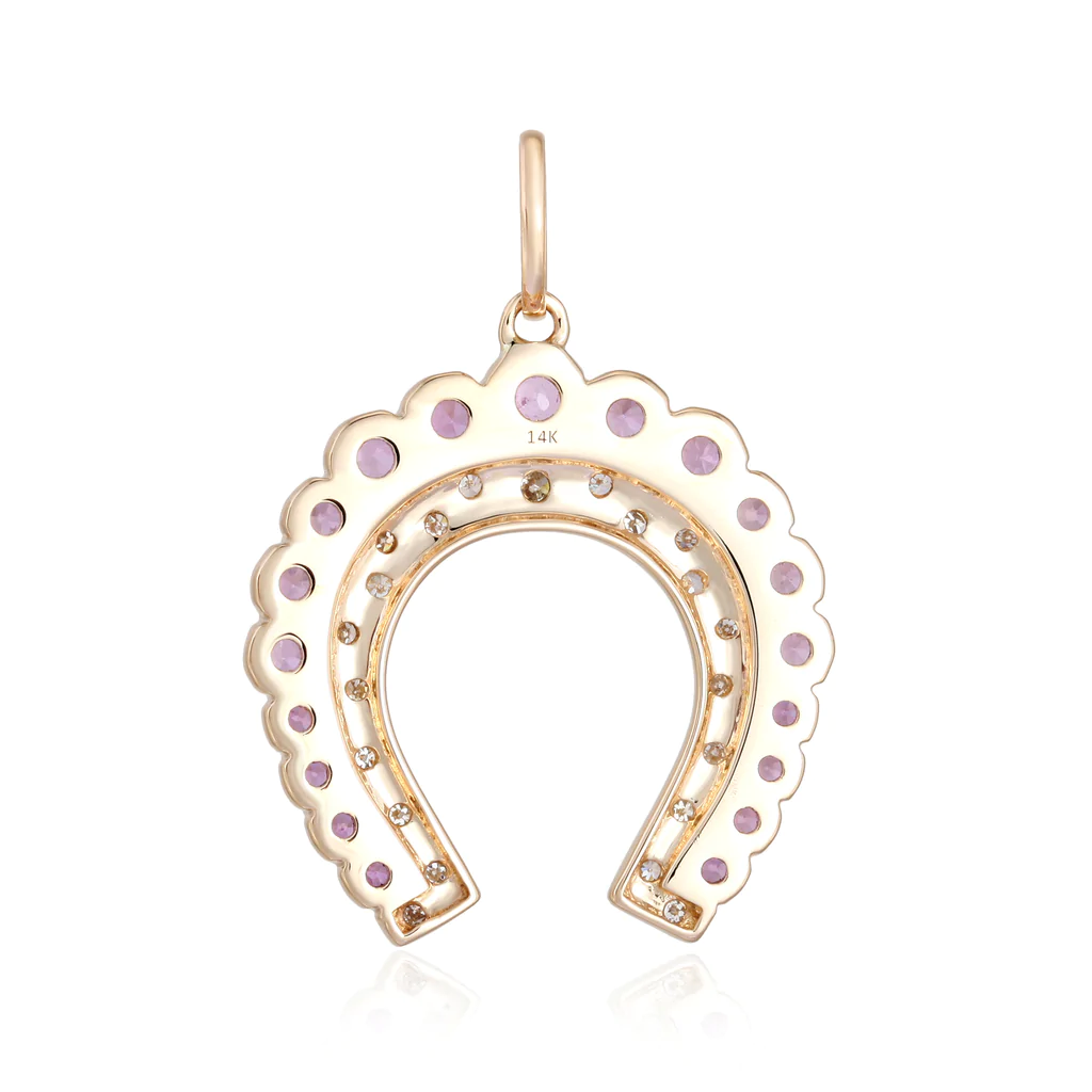 14K Diamond and Pink Sapphire Horseshoe Pendant