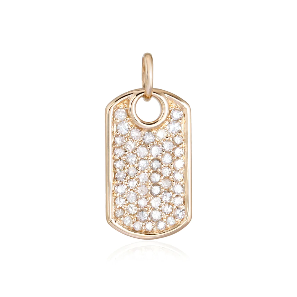 14K Diamond Dog Tag Charm