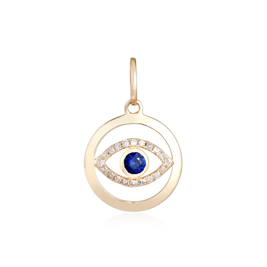 14K Blue Sapphire Evil Eye Charm
