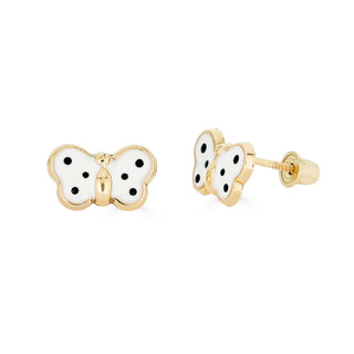 14K Large Enamel Pink Butterfly Studs