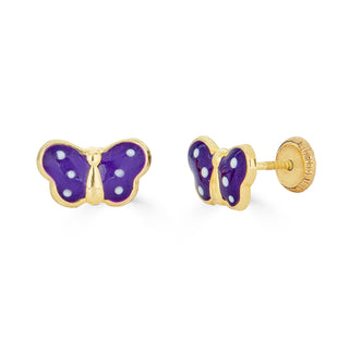 14K Large Enamel Pink Butterfly Studs