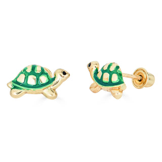 14K Enamel Blue Turtle Studs