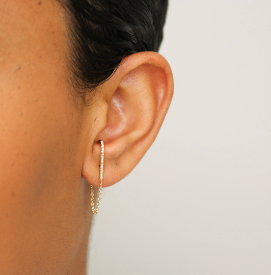 14K Yellow Chain Diamond Earring